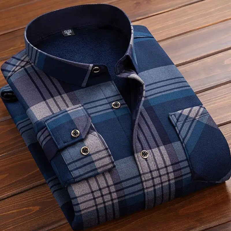 Men's Winter Warm Long Sleeve Plaid Shirts