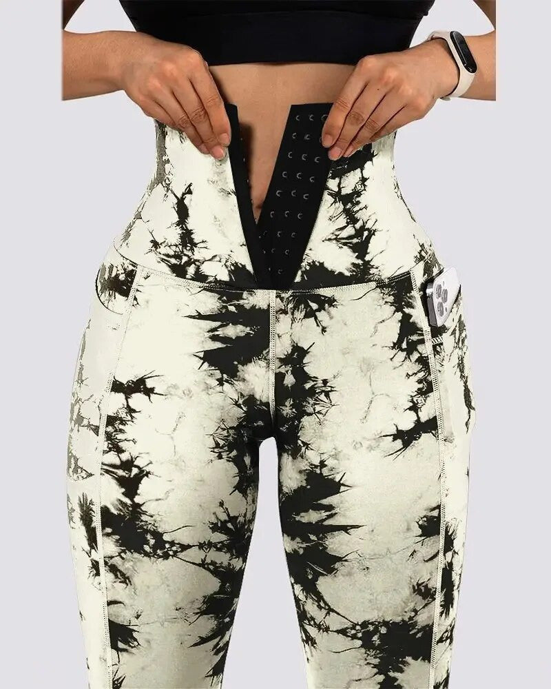 Panel Tie Dye Leggings with Pockets