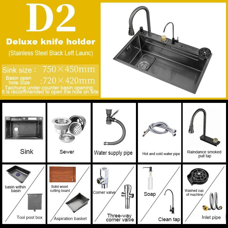 Stainless Steel Kitchen Waterfall Touch Sink