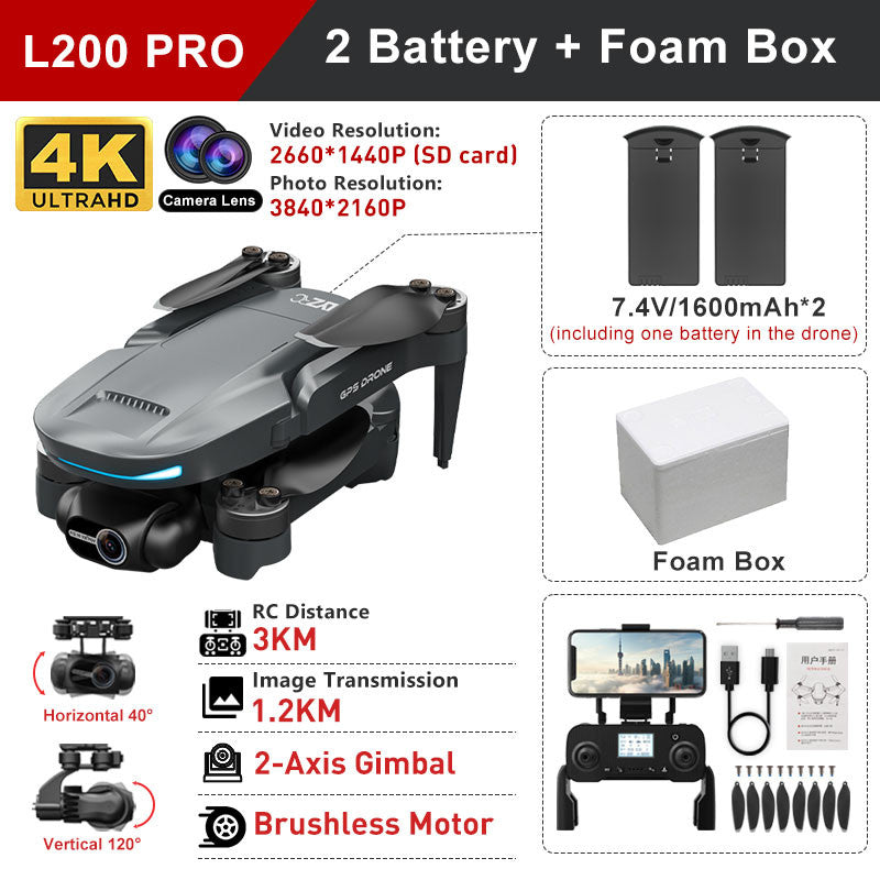 L200 Pro Max GPS Brushless Motor 4K HD Drone