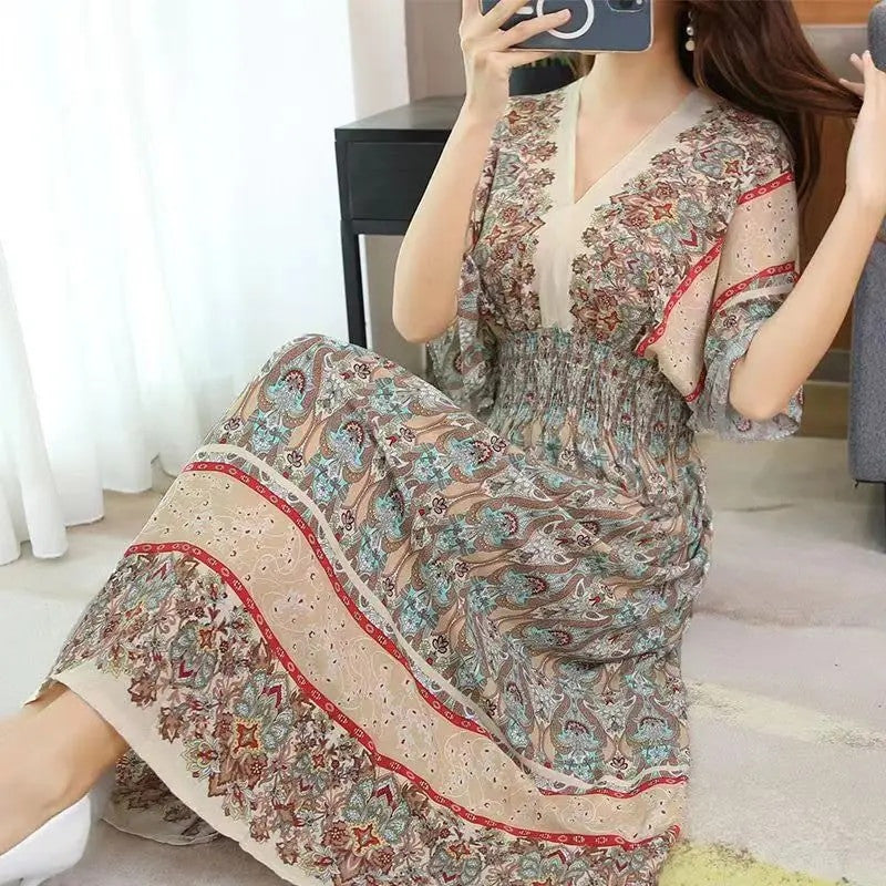 Casual Elegant Bohemian Style V-neck Dress