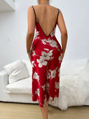 Floral Elegant Print V Neck Backless Nightdress
