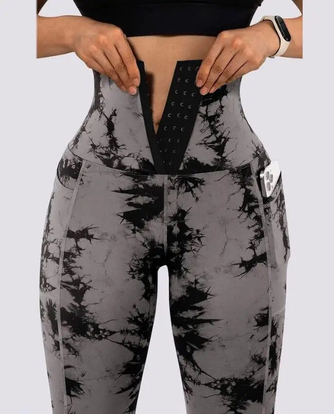 Panel Tie Dye Leggings with Pockets