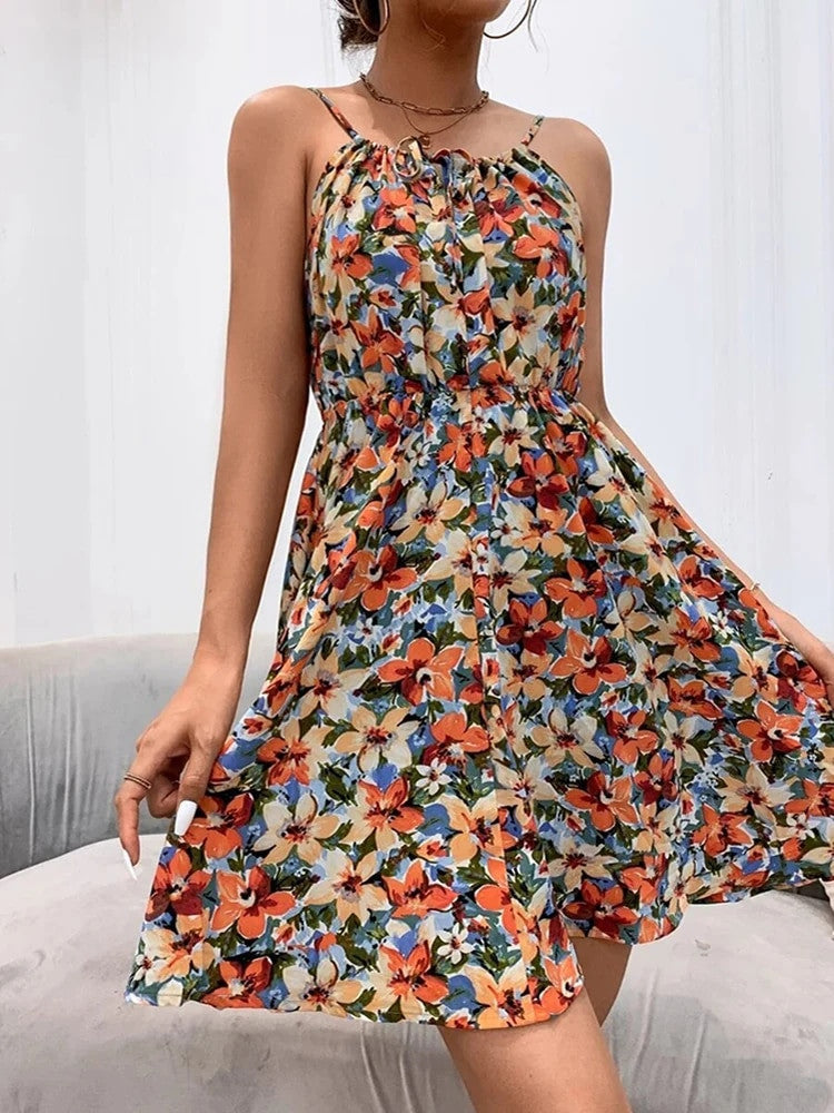 Sexy Floral Print Casual Short Dress