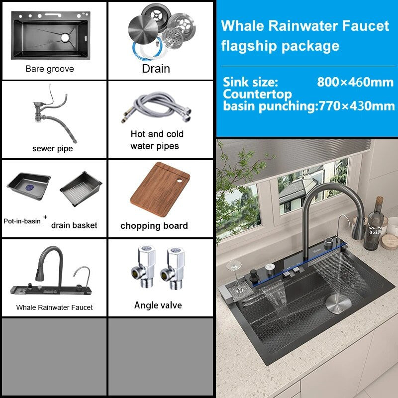 Double Waterfall Stainless Steel Kitchen Sink