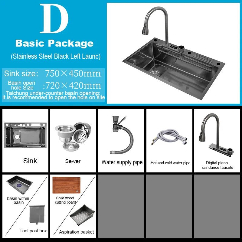 Stainless Steel Kitchen Waterfall Touch Sink