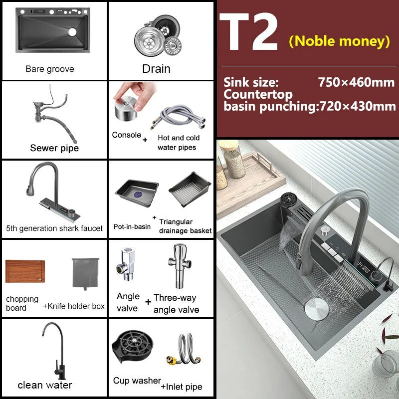 Double Waterfall Stainless Steel Kitchen Sink