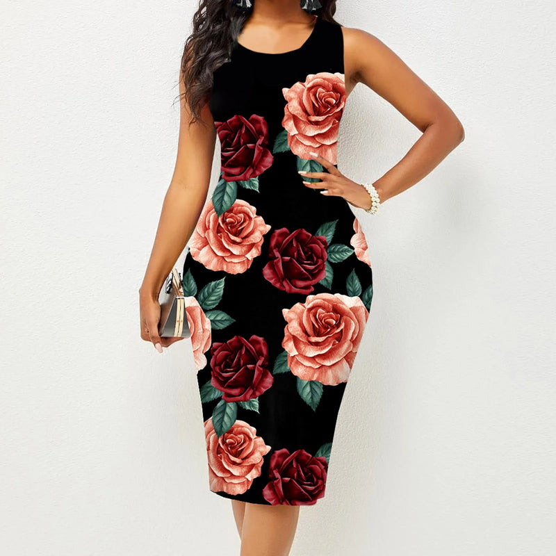 Spring, Summer Wrapped Hip Print Dress