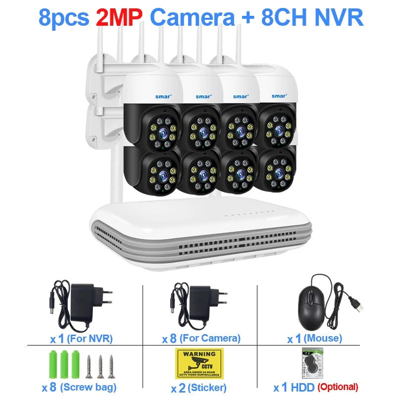 Smar 8CH HD H.265 2MP/4MP Wireless PTZ Camera System