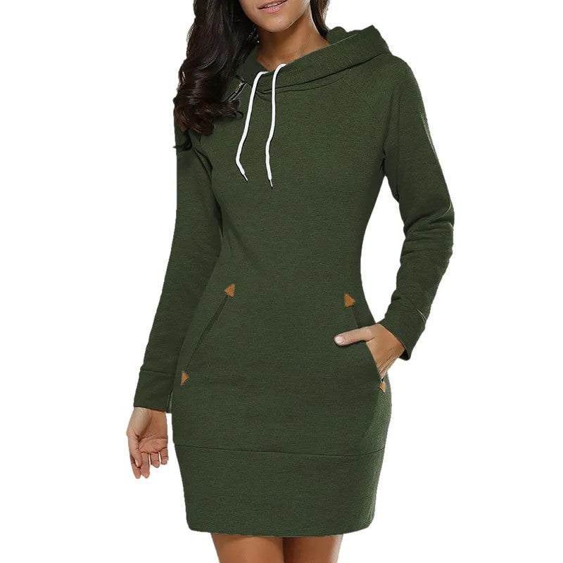 Women‘s Knee-Length Pockets Hooded Dress