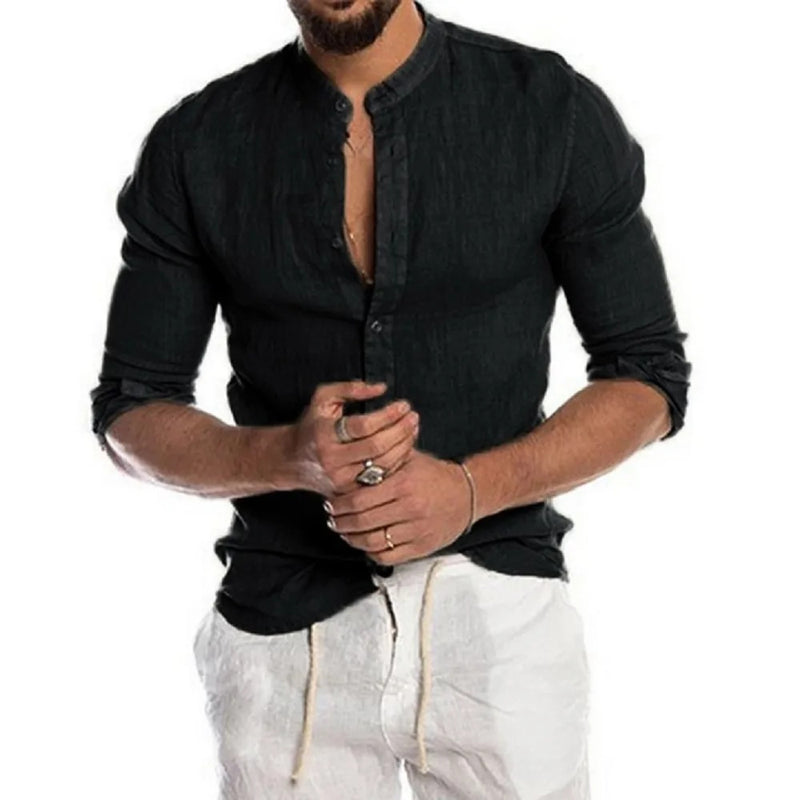 Cotton Linen Hot Men's Long-Sleeved Shirts