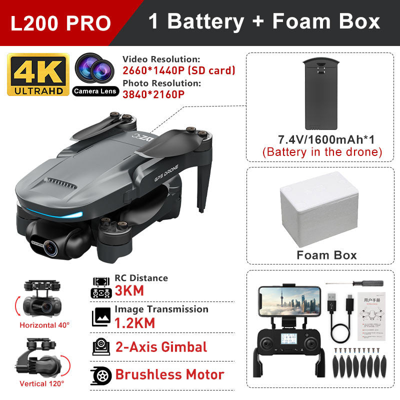 L200 Pro Max GPS Brushless Motor 4K HD Drone