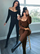 Women's Long Sleeve Solid Skinny Rompers