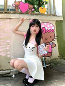 Women White Japanese Mini Spaghetti Strap Dress