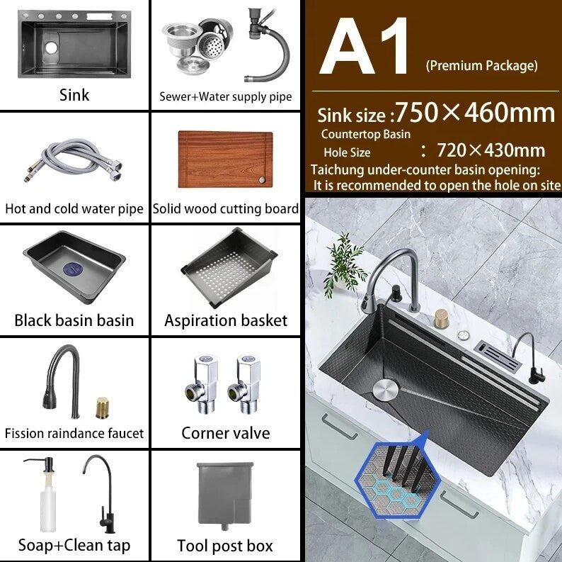 Stainless Steel Kitchen Waterfall Touch Sink