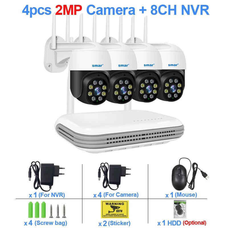 Smar 8CH HD H.265 2MP/4MP Wireless PTZ Camera System