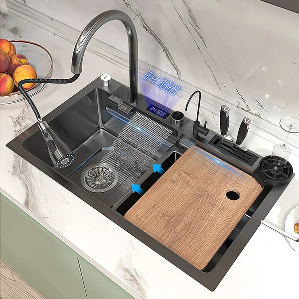 Stainless Steel Kitchen Waterfall Touch Sink