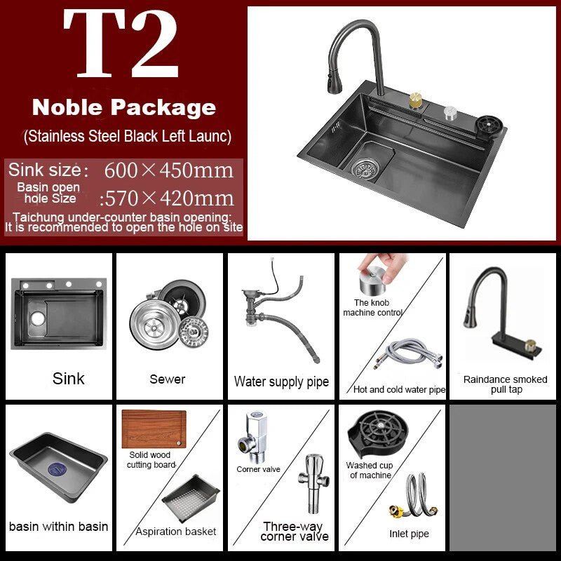 Stainless Steel Kitchen Waterfall Touch Sink