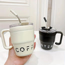 Straw Lid Stainless Steel Coffee Cup with Thermos