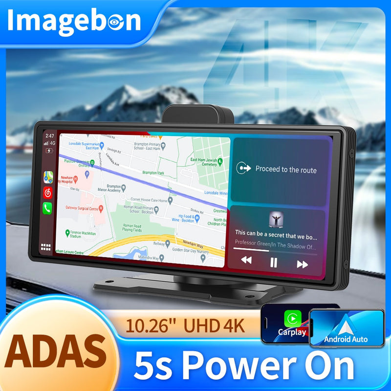 10.26" 4K GPS Navigation Wireless Dash Cam Recorder