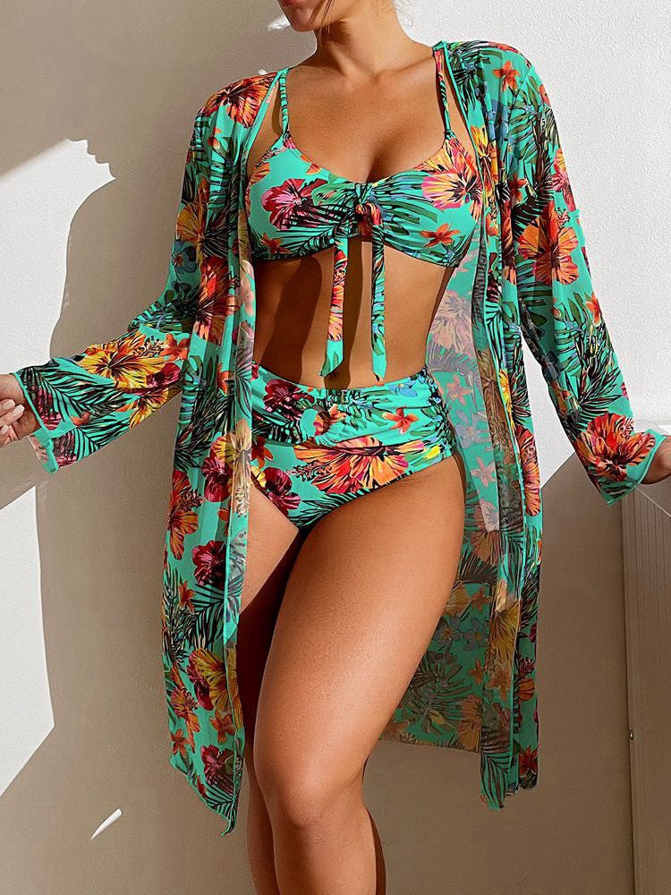 High Waist 3 Pieces Floral Printed Bikini