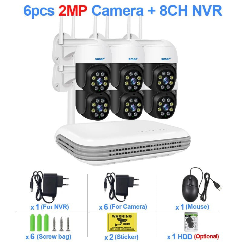 Smar 8CH HD H.265 2MP/4MP Wireless PTZ Camera System