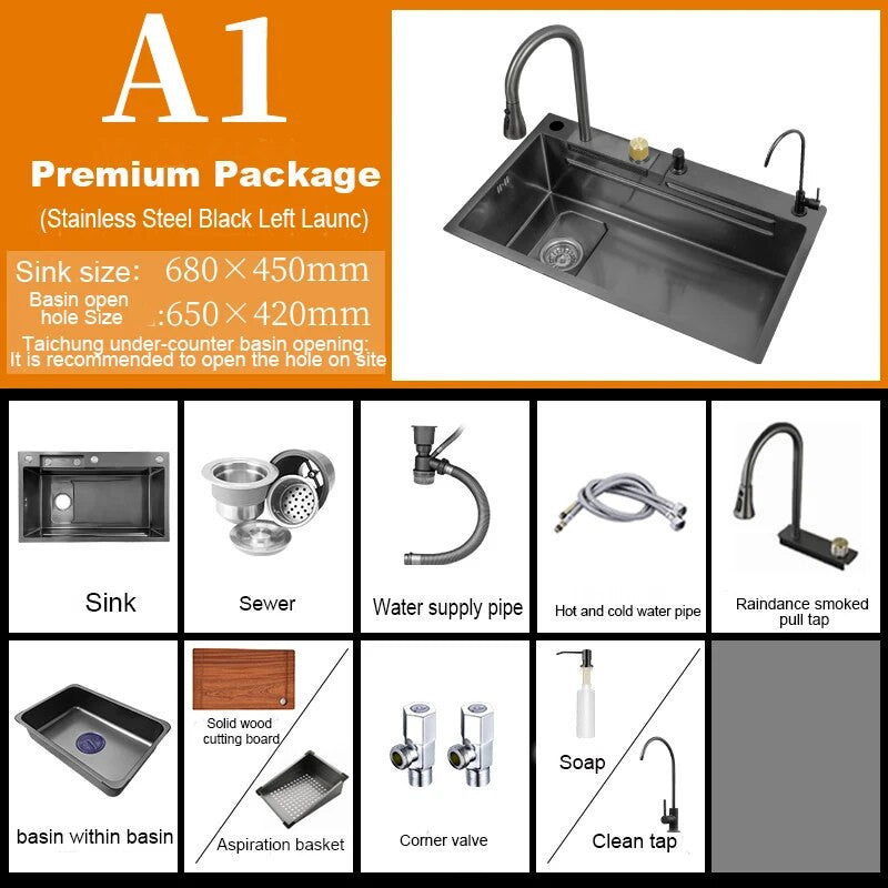 Stainless Steel Kitchen Waterfall Touch Sink