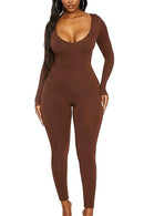 Women's Long Sleeve Solid Skinny Rompers