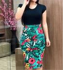 American, European Colored Flower Wrap Hip Dress