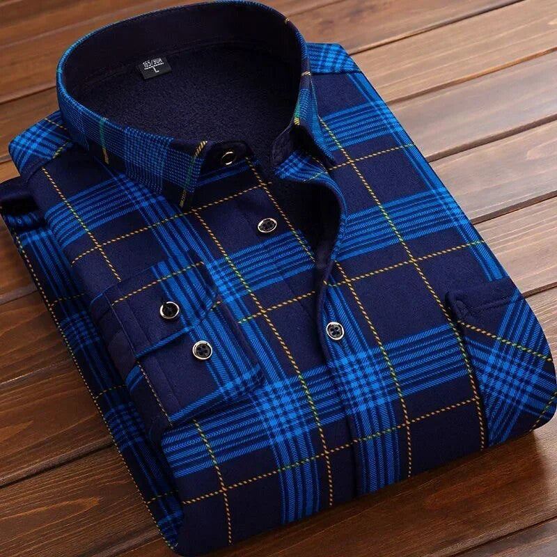 Men's Winter Warm Long Sleeve Plaid Shirts