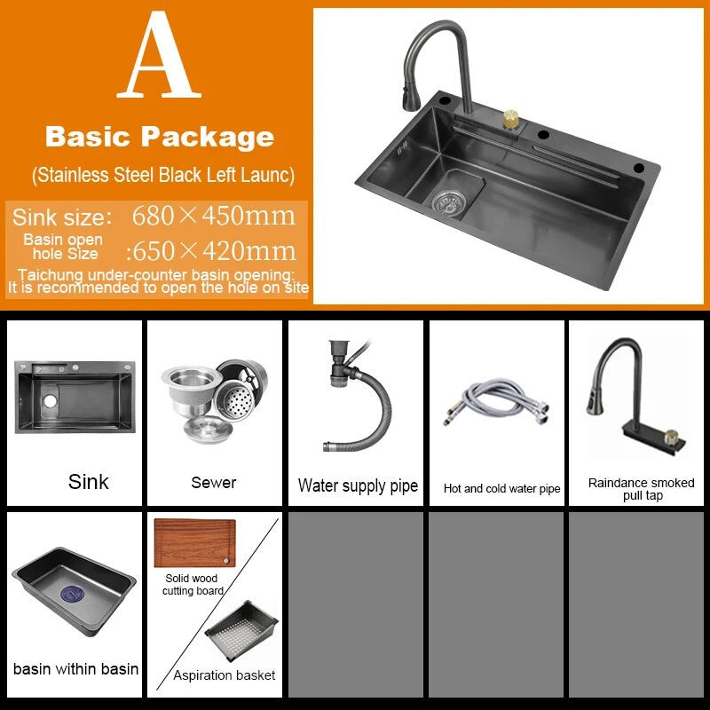 Stainless Steel Kitchen Waterfall Touch Sink