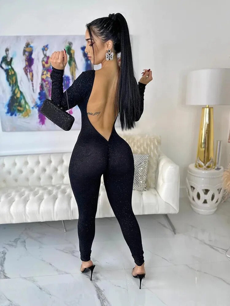 Sibybo Long Sleeve Backless Skinny Jumpsuits