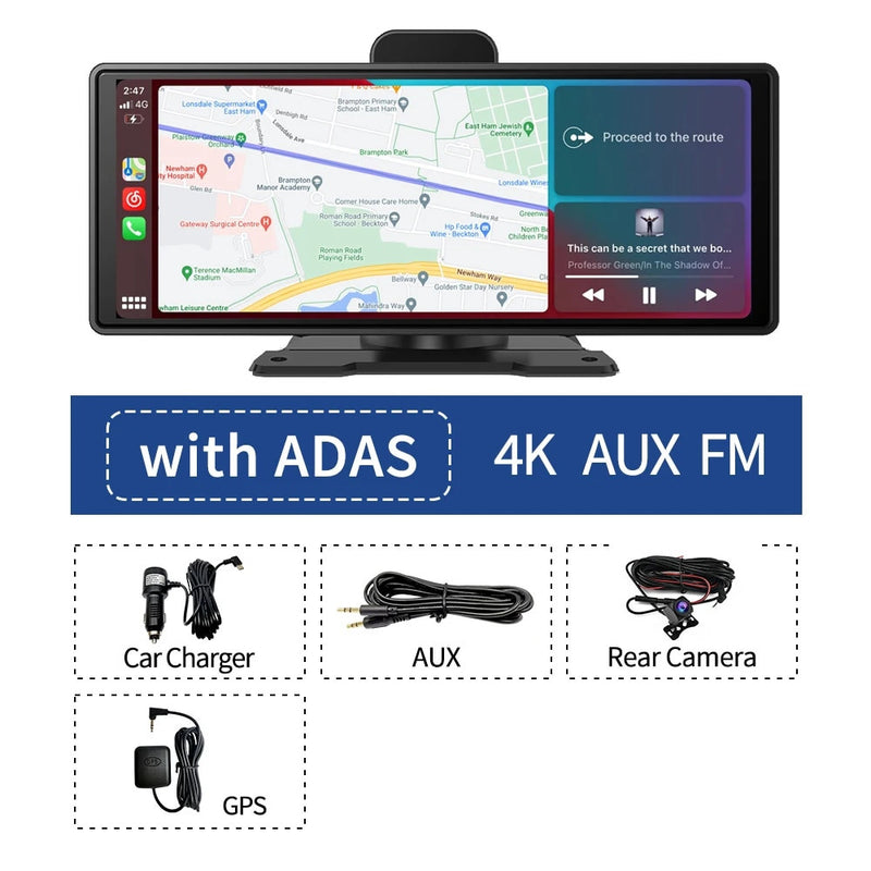 10.26" 4K GPS Navigation Wireless Dash Cam Recorder