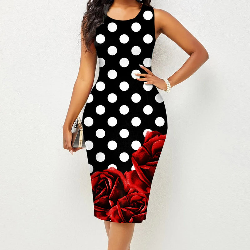 Spring, Summer Wrapped Hip Print Dress