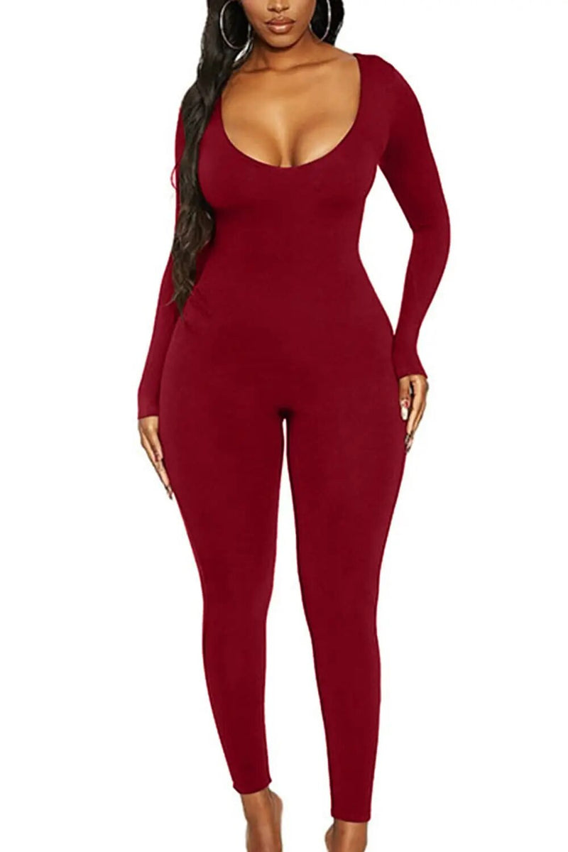 Women's Long Sleeve Solid Skinny Rompers