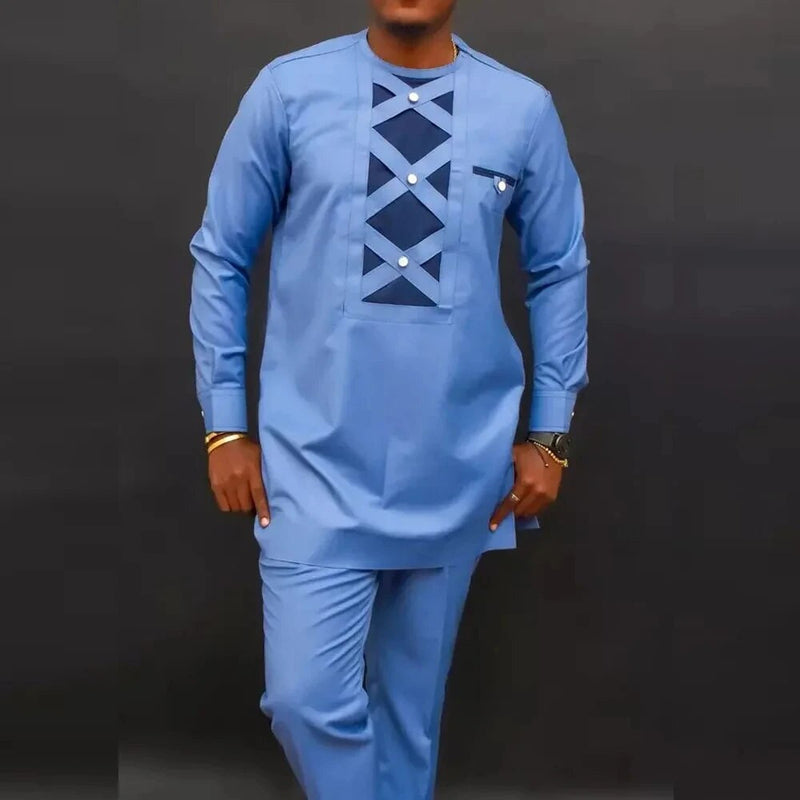 Men's Dashiki Long Clothes Shirt Trouser Set