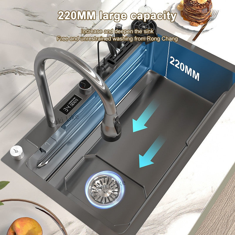 Stainless Steel Kitchen Waterfall Touch Sink