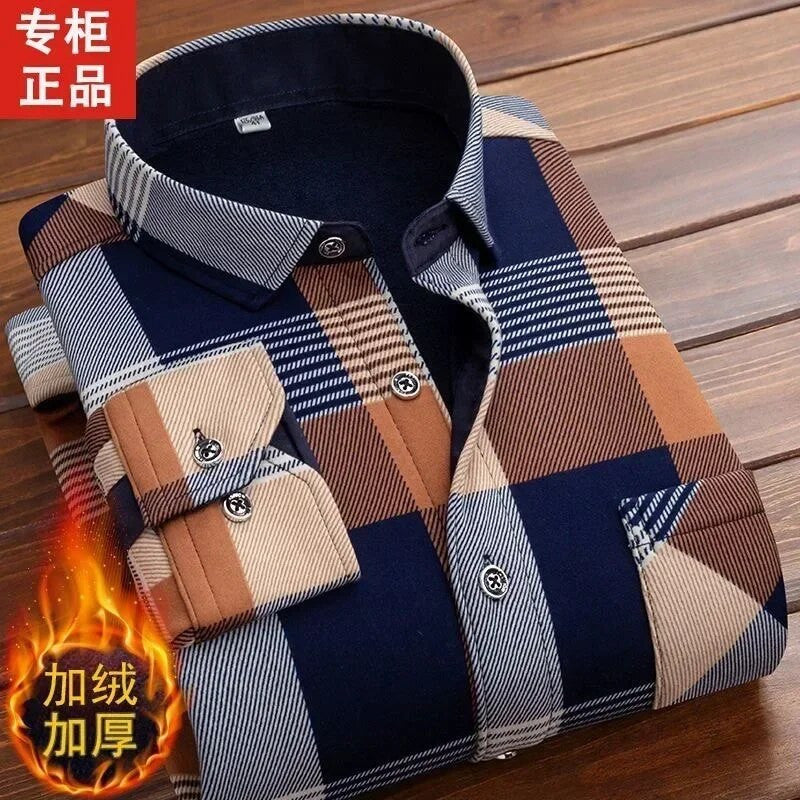 Men's Winter Warm Long Sleeve Plaid Shirts