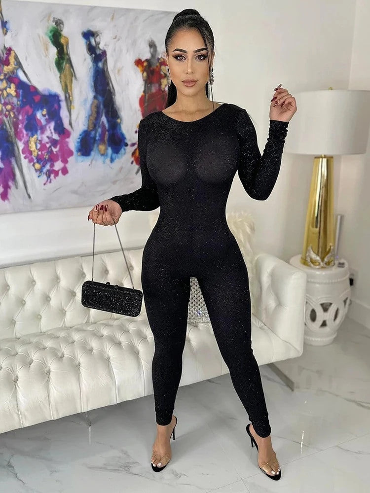 Sibybo Long Sleeve Backless Skinny Jumpsuits