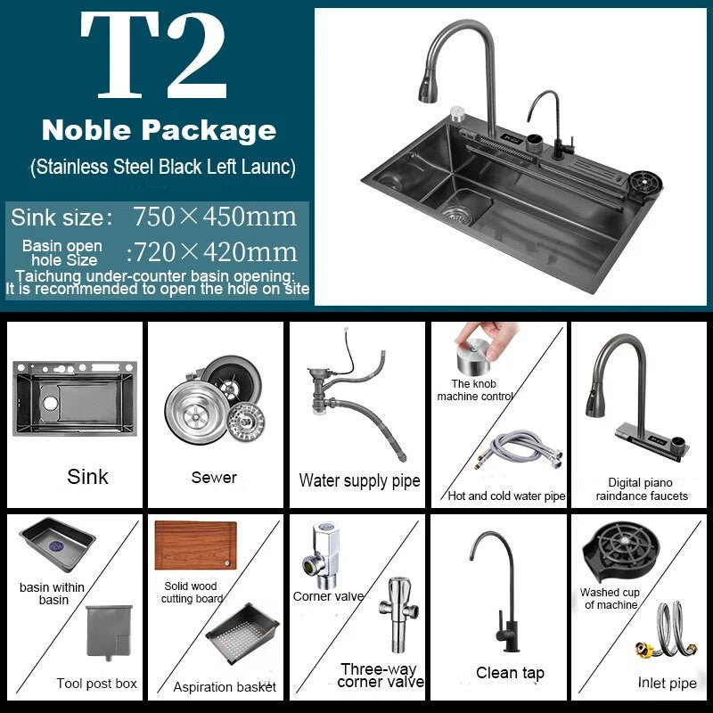 Stainless Steel Kitchen Waterfall Touch Sink