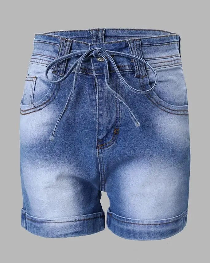 Casual Waist High Zipper Pocket Denim Shorts