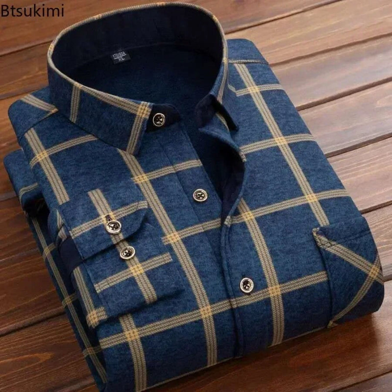 Men's Winter Warm Long Sleeve Plaid Shirts