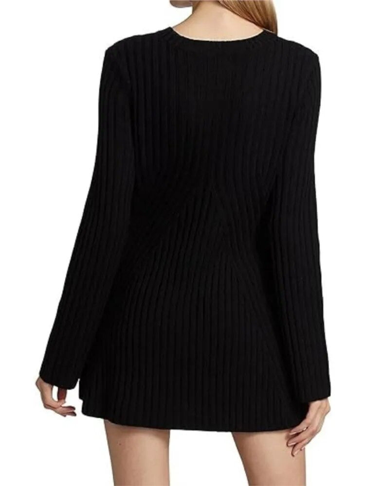 Elegant Solid Ribbed Knitted Short Dress