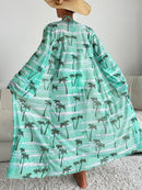 Sexy 3 Pieces Swimsuit Women Halter Textured Bikini+Long Flare Sleeve Cover-Up