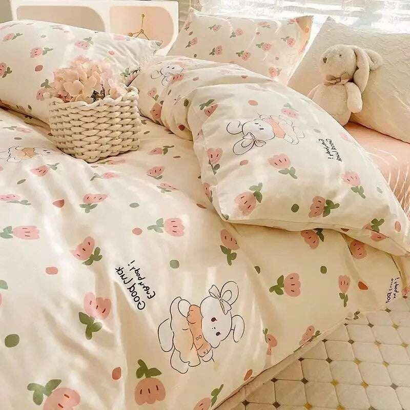 Korean Style Queen Size Twin Bedding Sheet  With Pillowcase