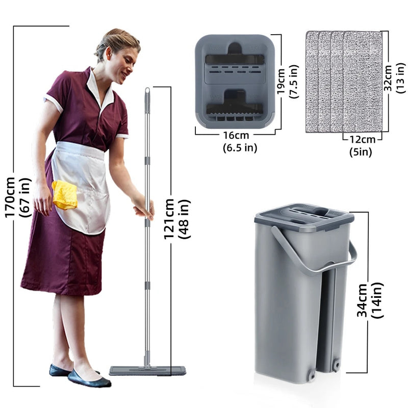 Hand Free Flat Floor Mop And Bucket Set