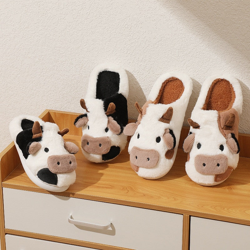 Unisex Cute Cartoon Cow Warm Plush Slippers