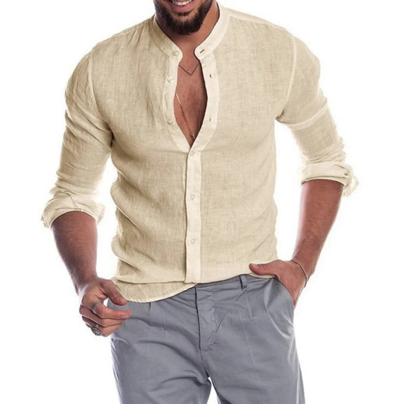 Cotton Linen Hot Men's Long-Sleeved Shirts