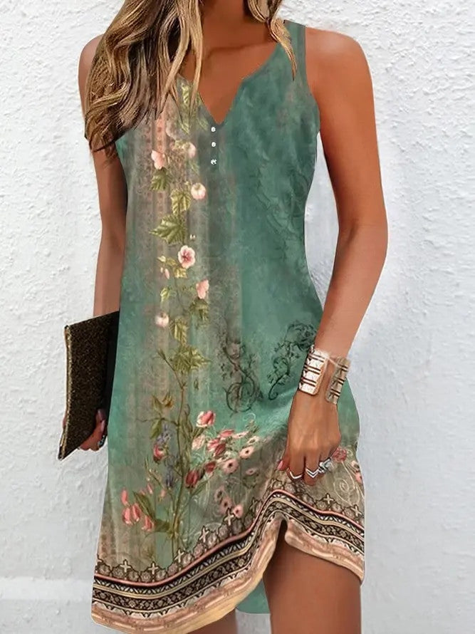 Women's V Neck Loose Bohemian Dresses