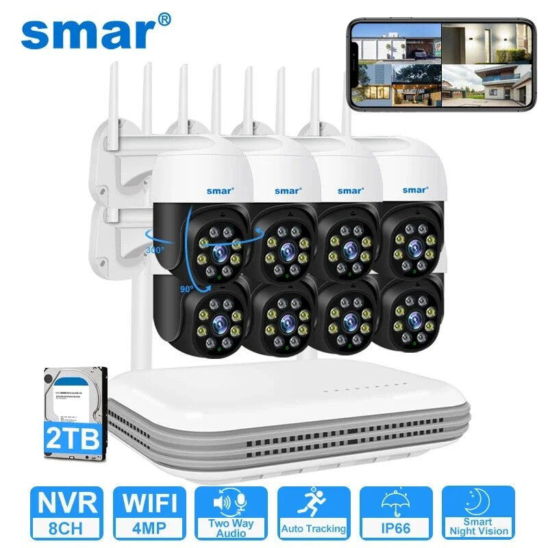 Smar 8CH HD H.265 2MP/4MP Wireless PTZ Camera System